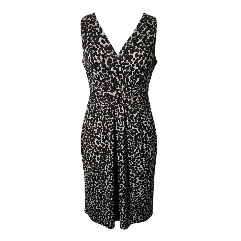 Leopard Print Dress Size 10P Petite Midi V Neck Career Animal Print Dress